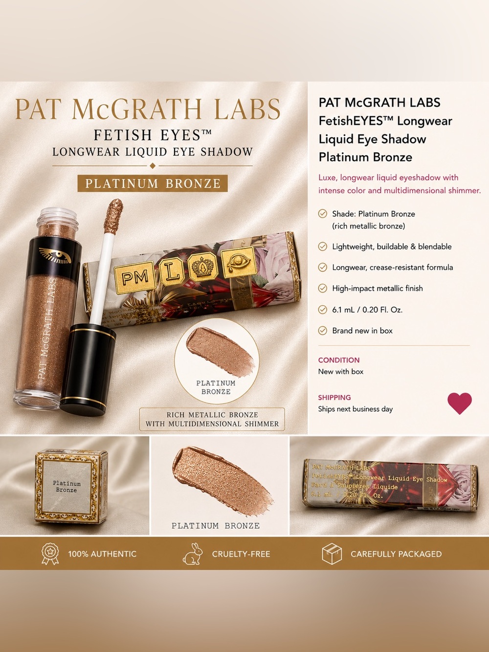 Pat McGrath Labs FetishEYES Liquid Eye Shadow Platinum Bronze NIB